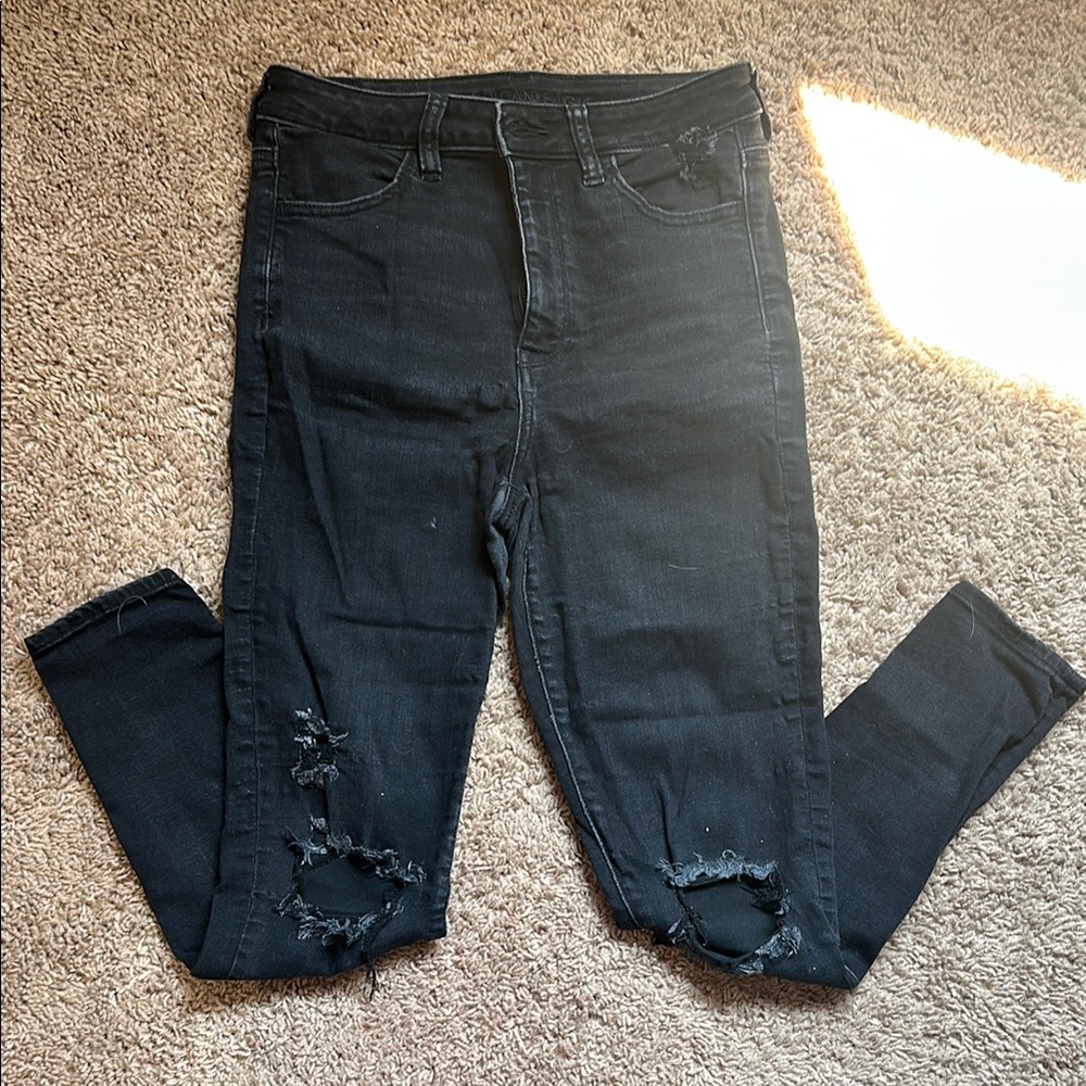 American Eagle Outfitters Black Skinny Jeans Distressed Stretch